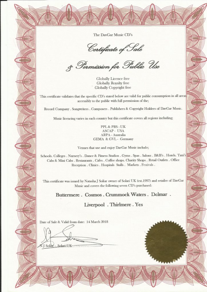 Certificate of Sale & Permission for Public Use